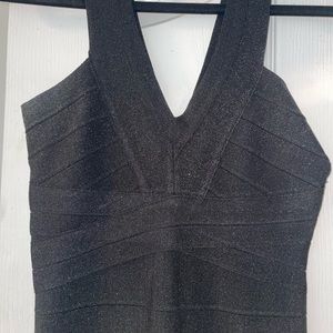 bebe black body con dress with sparkle and line details